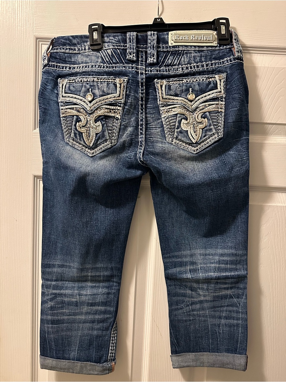 Women’s Rock Revival Crop Dark Blue Washed Denim Jeans - Size 30